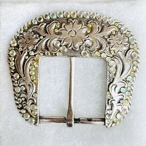 Western Belt Buckle Iridescent Aurora Borealis Rhinestones Y2K 90s Vintage Rodeo